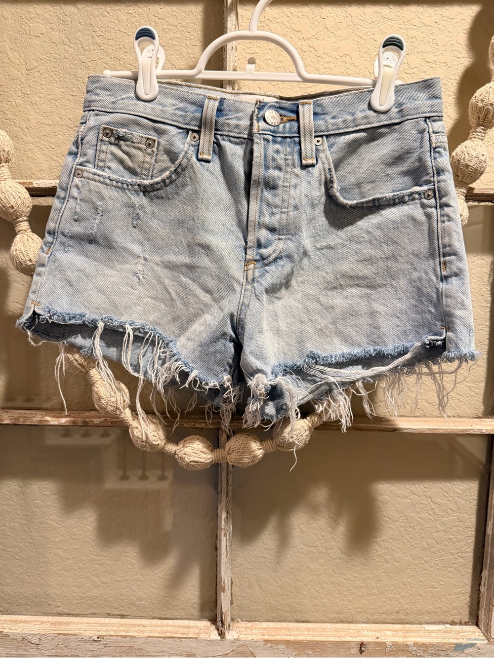 Yoko Denim Forum Light Blue Distressed Cutoff Jean Shorts